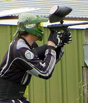 Todd Theulen aiming right over the top of a hog building